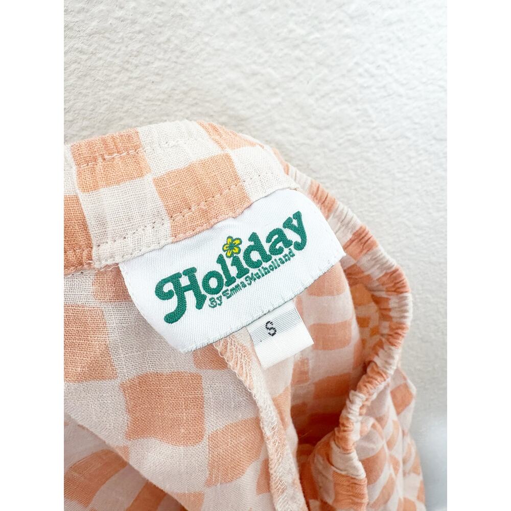 Holiday Emma Mulholland Orange Checkered Linen Pants Size Small Wide Leg - Picture 6 of 13